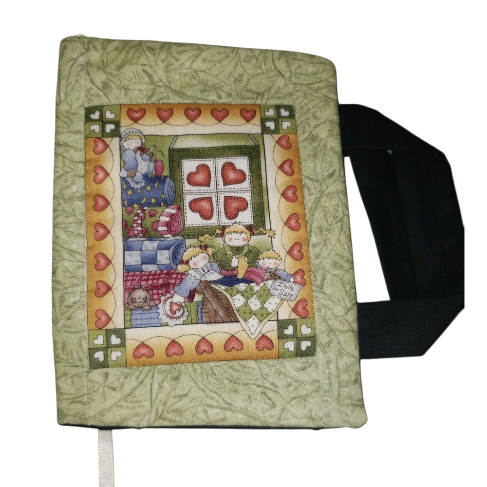 Quilted Fabric Book Cover with Heart and Doll Design